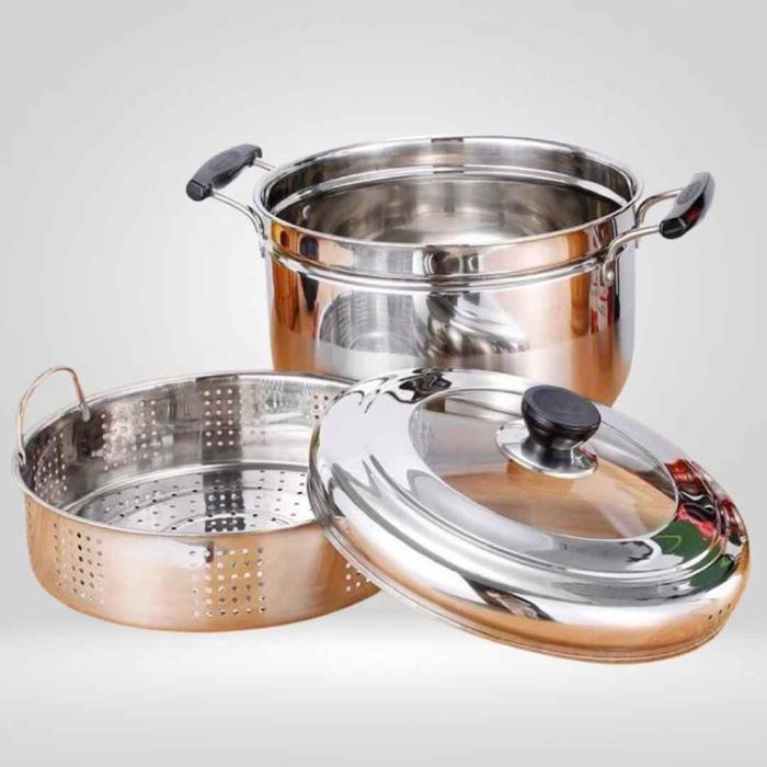 Super Tebal Panci Steamer + Tutup Stainless Calypso | Kukusan Dandang Stenlis Steel | Panci Kukus Ki