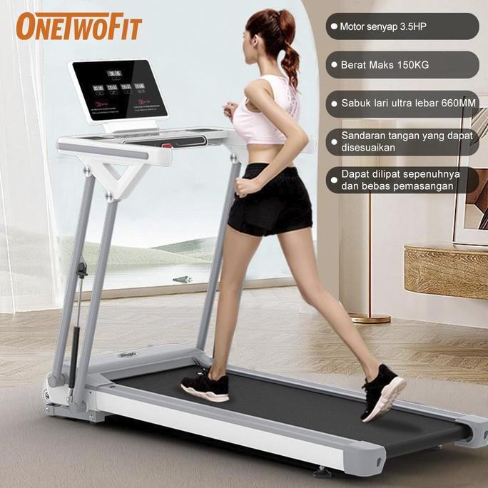 Ditatashpop - OneTwoFit Treadmill Listrik 3.5HP Alat Fitness Treadmill Auto Incline Multifungsi Trea