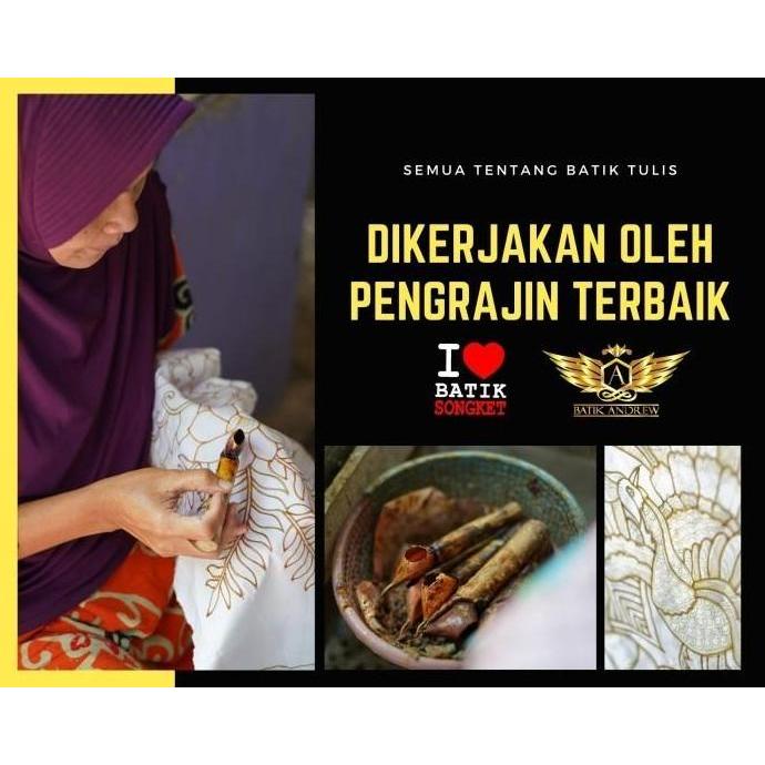 KATUN TULIS POLA PURADA  TINTA EMAS MOTIF 21 BAHAN KAIN BATIK BURUNG PHOENIX MERAH