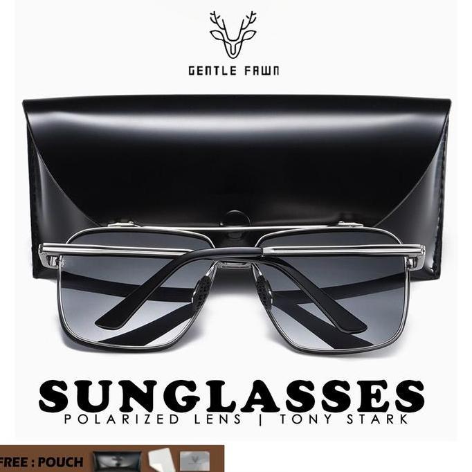 Kacamata Sunglasses Polarized Hitam Pria Simple Kotak Metal B636