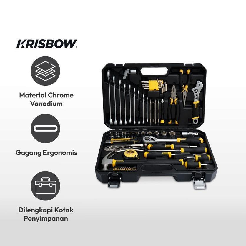 AZKO KRISBOW TOOL KIT 78 PCS - TOOLKIT BOX KOTAK SET PERKAKAS MEKANIK - OBENG TANG PALU KUNCI TOOLS