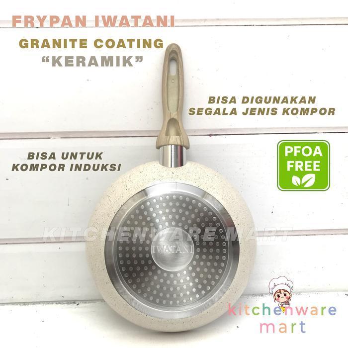Frypan Granite Iwatani Keramik Fry Pan Marble Stone Pfoa Free - Gagang Motif Kayu Soft Touch Handle 
