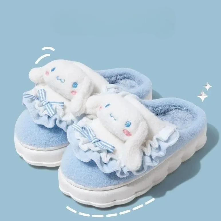 Sanrio Hello Kitty Cotton Shoes Kuromi Cinnamoroll Women Plushie Cartoon Plush Kawaii Flat Shoes Sli