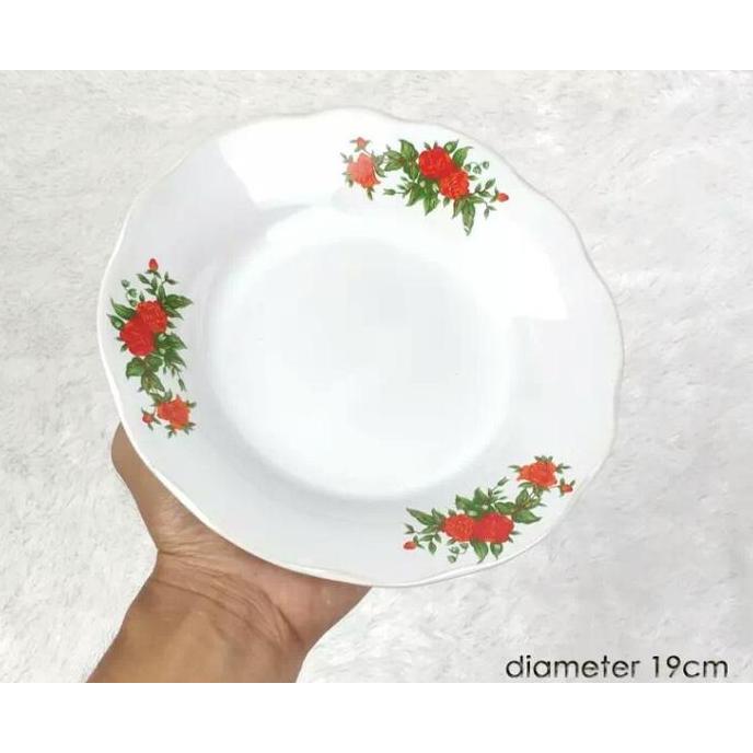 Limited Piring Cantik; Piring Makan Keramik Motif Kembang Rose 9.Inci Isi 12.Pcs / 6.Pcs Piring Maka