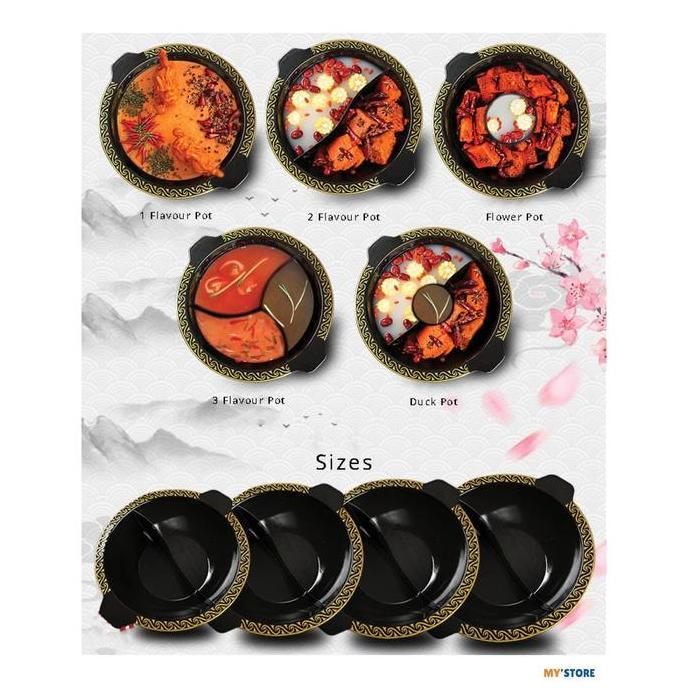 Panci HotPot 1 Rasa Naga Shabu Shabu Steamboat Hitam Merah Emas Resto