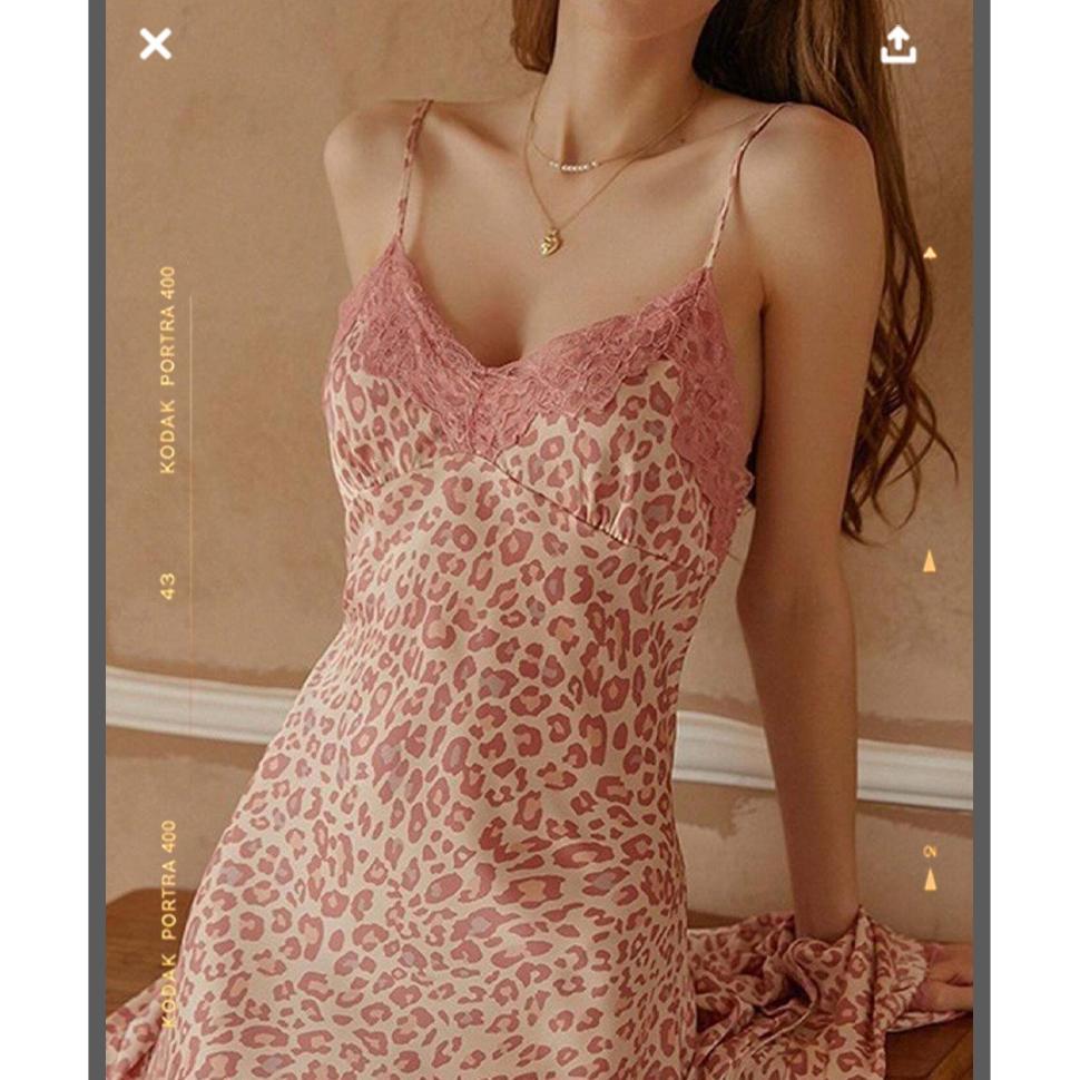 UNINICE Baju Tidur Seksi Baju Tidur Tali Satu Macan Tutul Merah Muda Dengan Bantalan Bra Termurah!!!