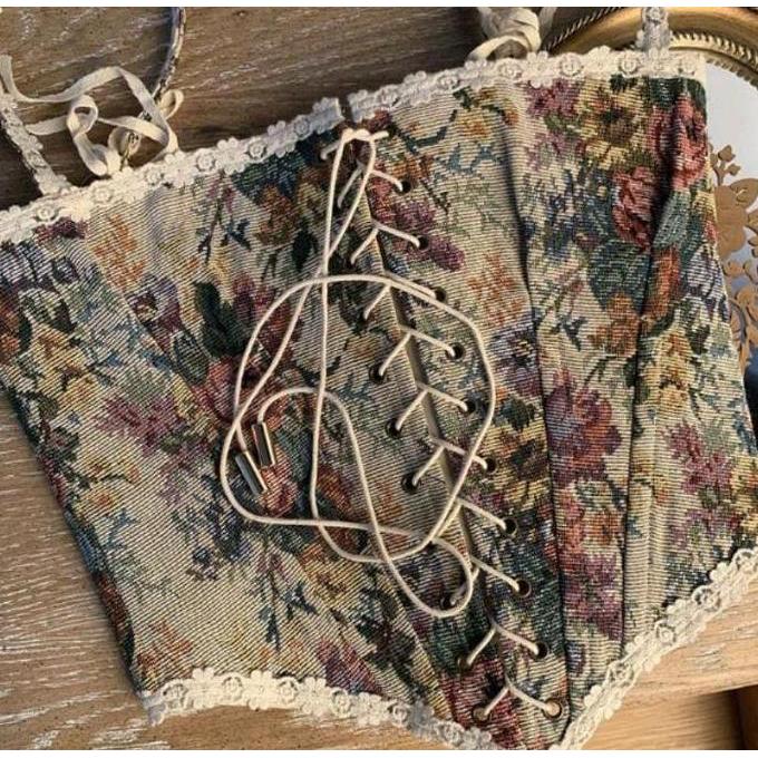 { Stok Ready } Korset Wanita Top Corset Vest Retro Model Floral Vintage tank atasan