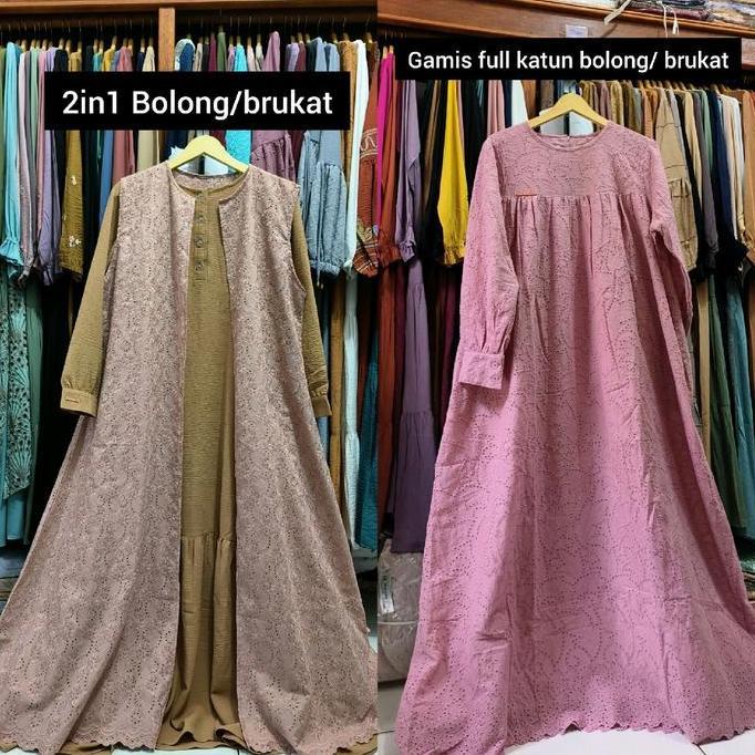 Gamis salvina Full katun bolong & Double layer katun bolong