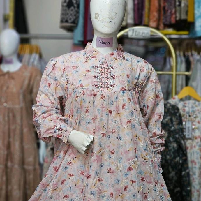 salvina gamis katun bordir double layer payet mewah  Panjang