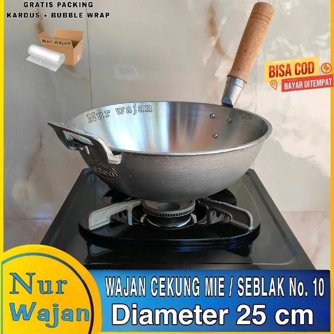 Tahan Lama  Wajan Bakmie / Seblak No. 10  Gagang Kayu / Wajan Nasi Goreng Cekung Alumunium Tebal Ant