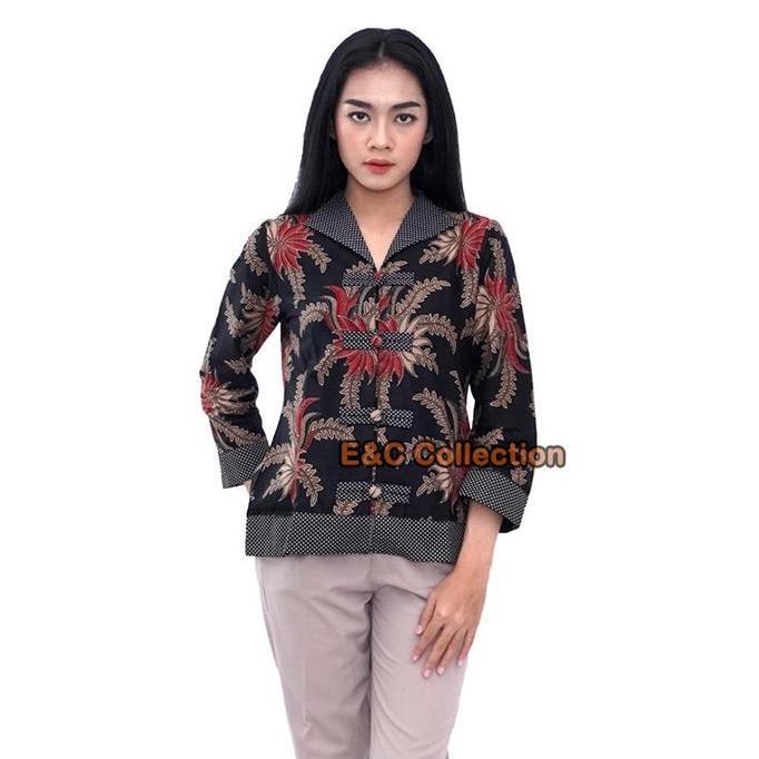 Newgir- Atasan Batik Polkadot Kombinasi Blouse Batik - Batik Wanita Hem Batik - Batik Couple - Baju 
