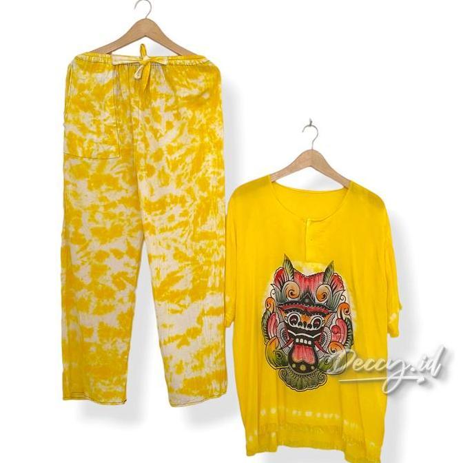 READY Deccy.id - Setelan One Set Celana Panjang wanita Motif Barong Bali Polos Tie dye G00D QU4LITY