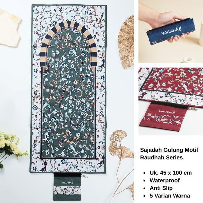 Religg- Yallahajj Sajadah Travel Premium Lipat/Gulung Motif Raudhah Bahan Waterproof Lapis Anti Slip