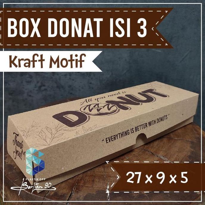 New- 1 Pack Box Donat Kraft Motif Untuk Donat Isi 3 / Kotak Donat Isi 3 / Dus Donat 3 Pcs