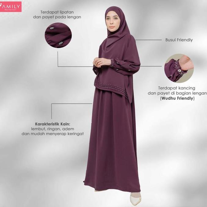 Super Murah, Amily Hijab - Sarimbit Muslim Pesona Series Plum Dress Dan Koko Bahan Nadeem Anti Uv Po