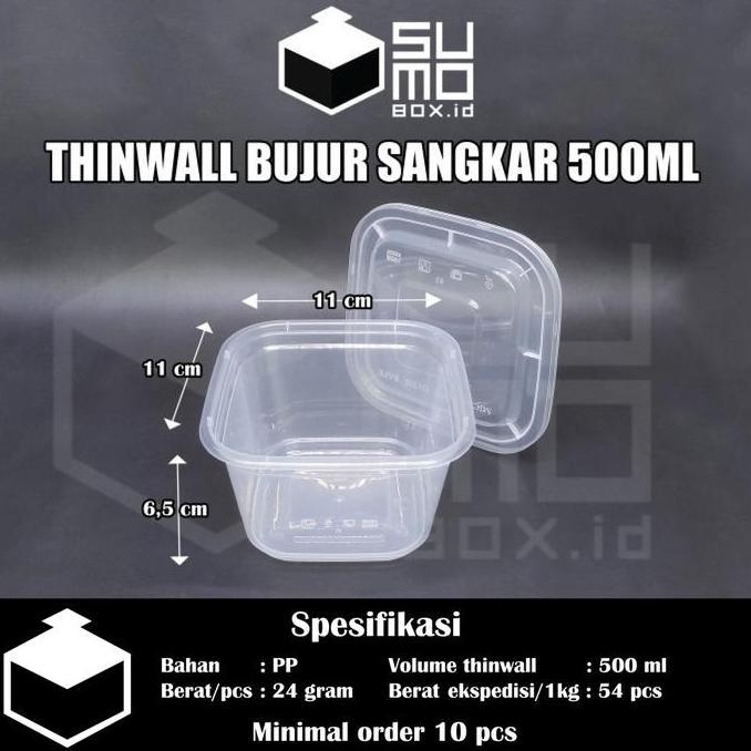 Baru- [1 Pak Isi 25 Pcs] Thinwall Kotak 500Ml + Tutup / Wadah Plastik Box Square Dessert Kontainer 5