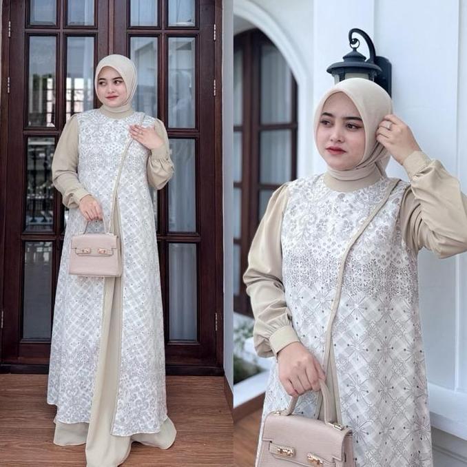 Promo Nnfashion ~ Khansa Dress  Ii  Wanita Muslimah Panjang Cantik  Muslim Motif Kombinasi Games Ter