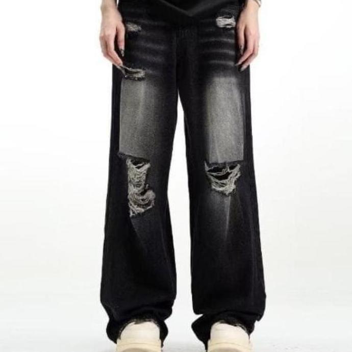 Yxyg- Celana Pria Sobek Lutut Model Baggy Jeans