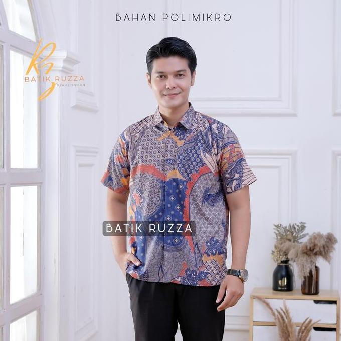 Boyboy- Ruzza Baju Batik Pria Kemeja Lengan Pendek Hem Motif Hitam Biru Hijau