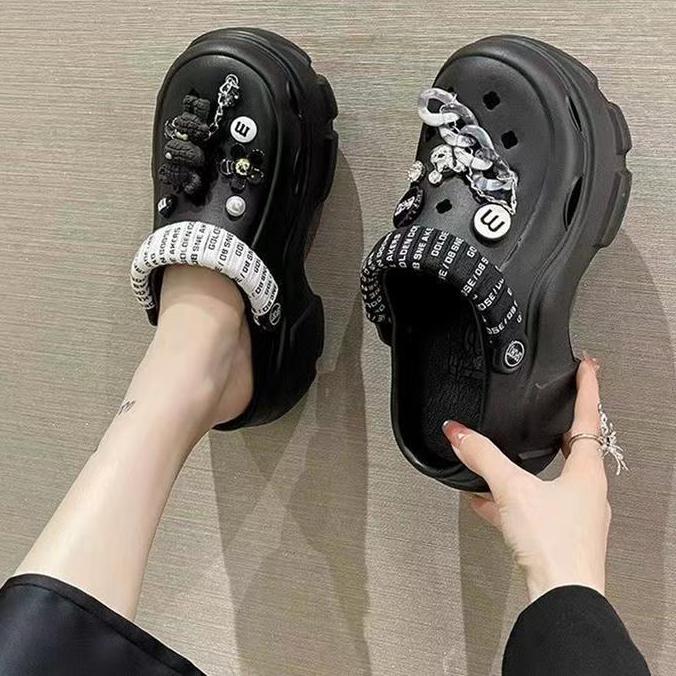 Sandal Sepatu Wegdes Putih Wanita Sandal Kodok Sepatu Wedges Sendal Slip on Anti-slip HSN199
