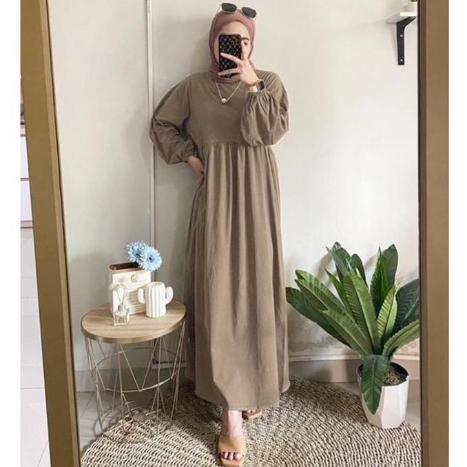 Ready Deloza Balena Midi Dress Tunik Kaos Katun Polos Kekinian Dress Cotton Combed Muslim Panjang Wa
