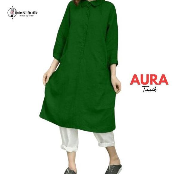 Ready Imani Butik I Tunik Aura  Kancing Nyaman Muslim BasicFashion Wanita Bahan Katun Polos Casual B
