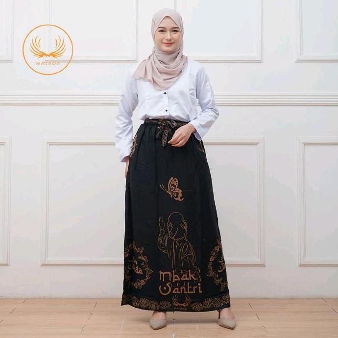 Rok Santriwati Motif Mbak Santri / Rok Batik Wanita Kekinian / Bawahan Muslim Wanita Warna Hitam Pan