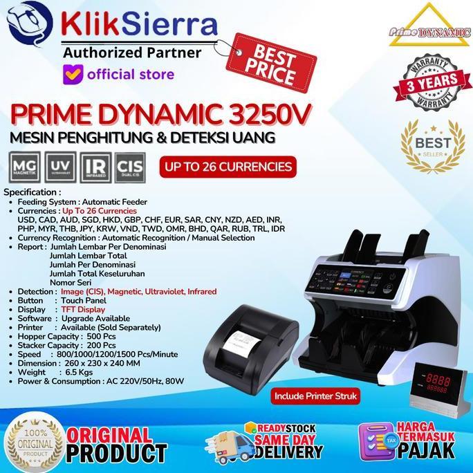 Prime Dynamic 3250V Mesin Penghitung Uang Valas Money Counter & Detector - Menghitung 26 Mata Uang N