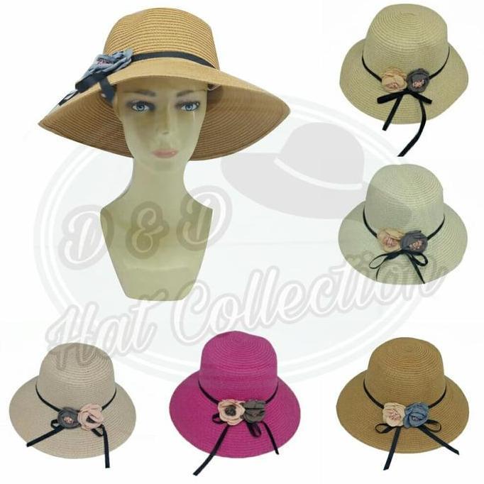 Topi Pantai Bucket Import Pita Bunga Sifon Topi Fashion Wanita