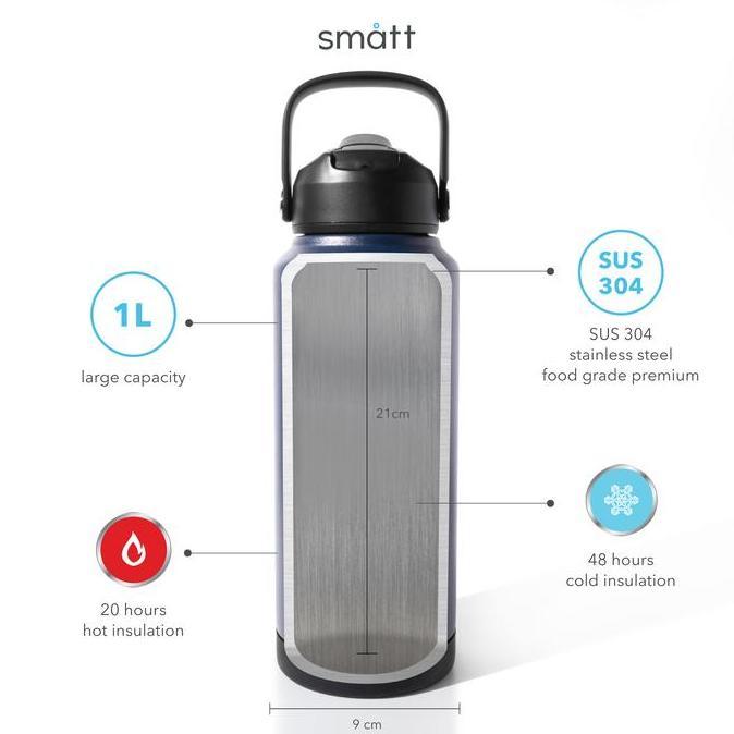 Smatt Double Insulation Bottle Termos 1 Liter Tumbler Stainless 1000ML