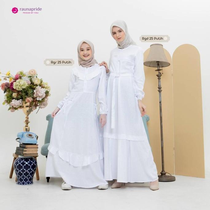 New Item, Baju Gamis  Wanita Dewasa Couple / Rauna  Gd-25  Putih / Fashion Muslim Ruffle Ibu Panjang