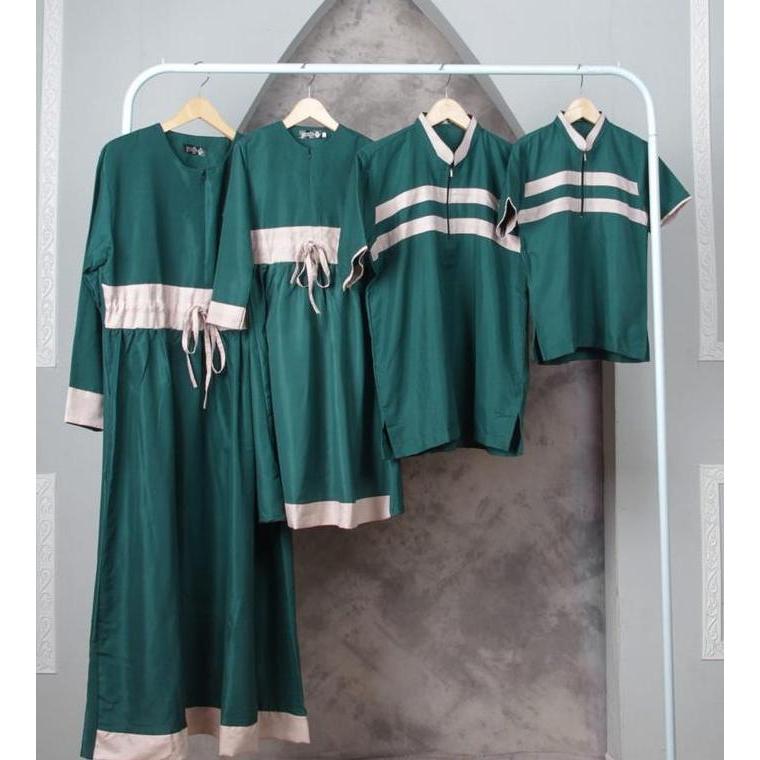 Promo Terbaru, Baju Couple Keluarga Muslim - Hijau Botol - Koko Couple Gamis Couple Hijau Botol Sari