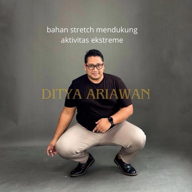 Boyboying- Celana Panjang Kerja Formal Jumbo Pria Slimfit Stretch Karet