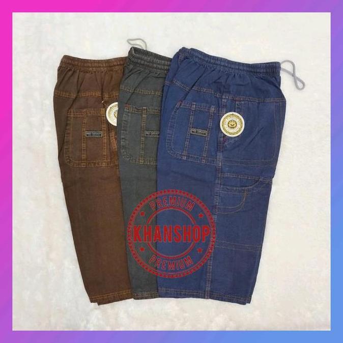 Boyboying- Celana Kolor Dewasa Jumbo 7/8 Bahan Soft Jeans Santai Celana Pendek Denim Abu Biru Hijau 