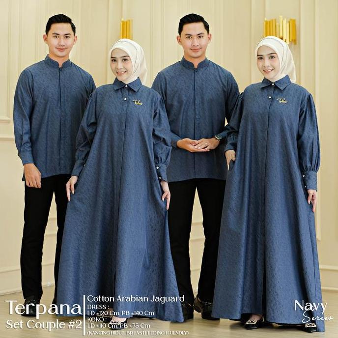 Kidsrelig- Terpana Set Couple Dress Kurta Muslim Cotton Arabian Jacquard Motif Batik Gamis Koko Baju