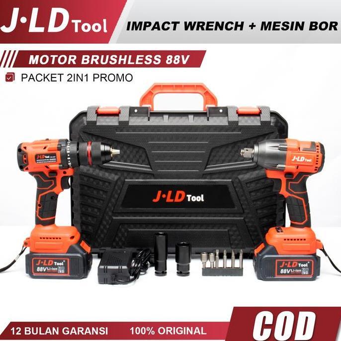 Promo JLD 88Vf Bor Dan Impact Wrench Paket Lengkap Brushless 350N.m Impact Baterai Impact Cordless I