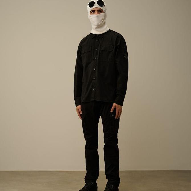 C.P. COMPANY - ORGANIC GABARDINE BUTTONED LENS SHIRT - BLACK