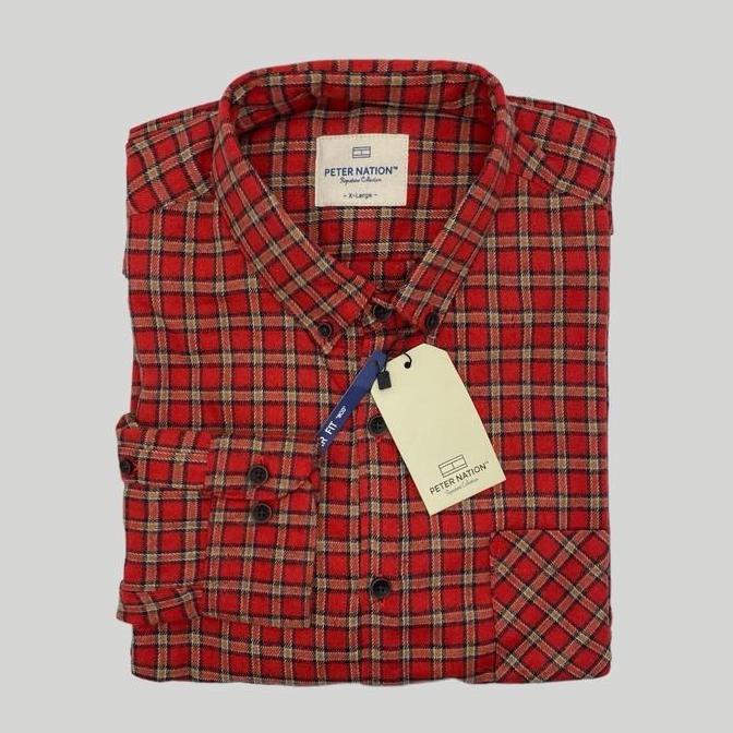 Kemeja Flanel Wool PETER NATION Basic Kerah Hh Panjang Regular Fit Pria - Motif, Formal