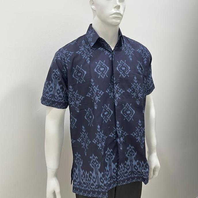 Batik Bali Lestari Kemeja Pria Katun Lengan Pendek Biru Dongker (RR04)