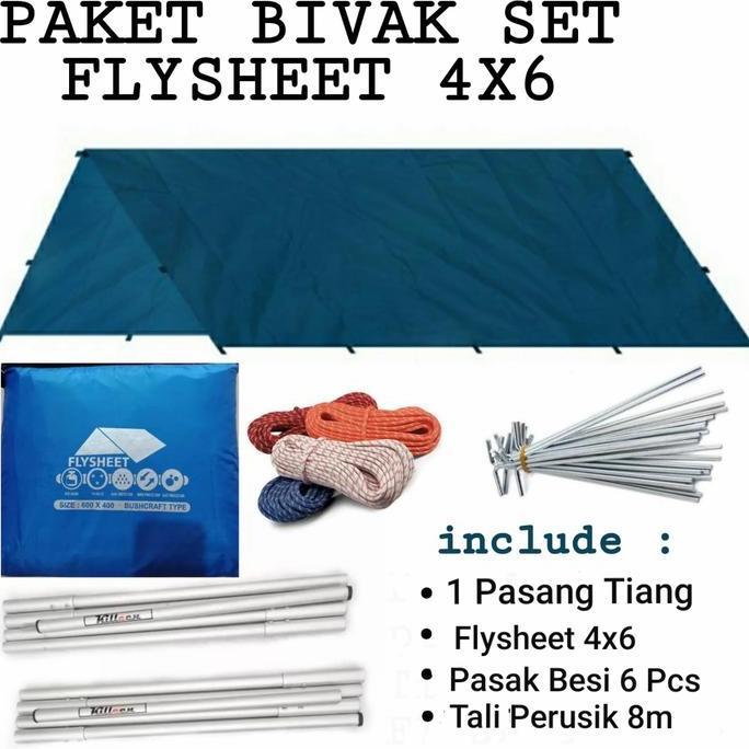 Naturalcam- Set Flysheet 4X6 Waterproof Dan Tiang Double Free Pasak Dan Tali