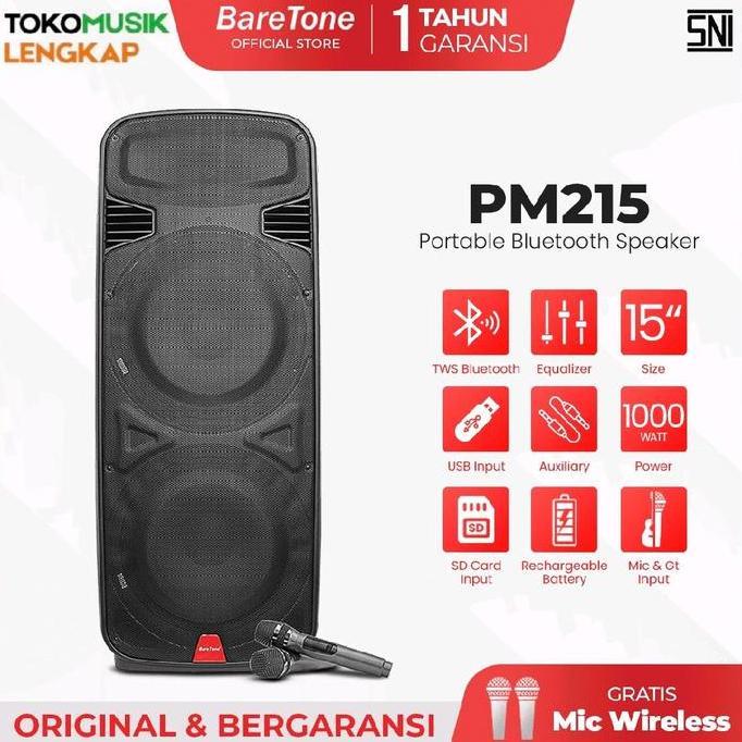 BARETONE SPEAKER PORTABLE PM215 SPEAKER BLUETOOH DOUBLE 15INCH SPEAKER BARETONE PM 215 ORIGINAL DAN 