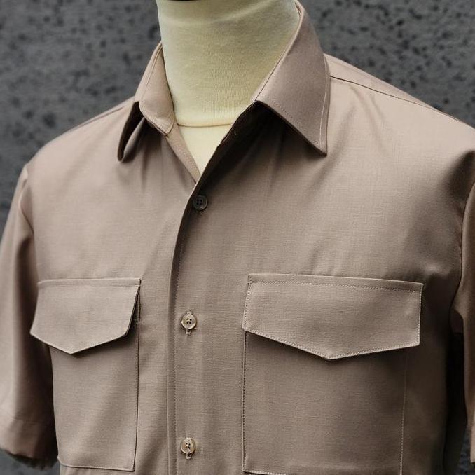 AKSARA - Kemeja Pria Safari Semi wool superfine Lengan Pendek