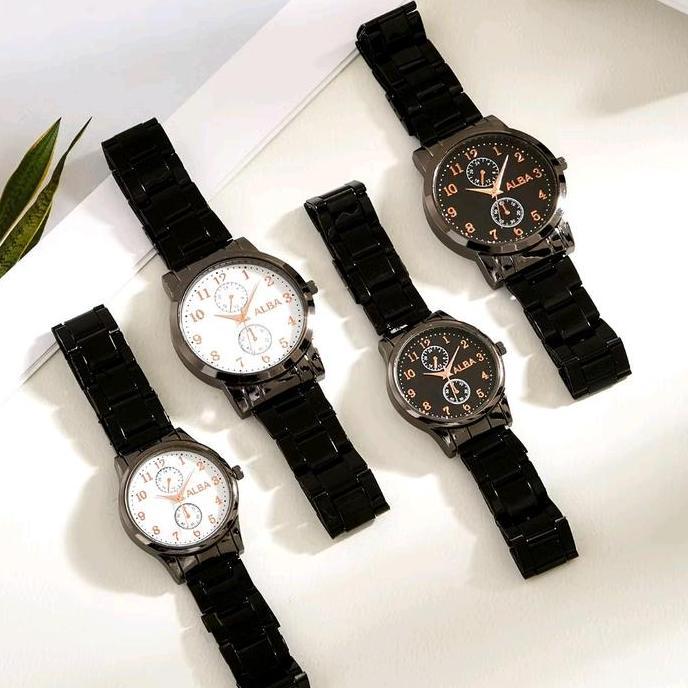 Jam Tangan Analog Quartz Alba Hitam Rantai Couple Pria/Wanita Al-004 - Watch, Elegan, Watches Hemat