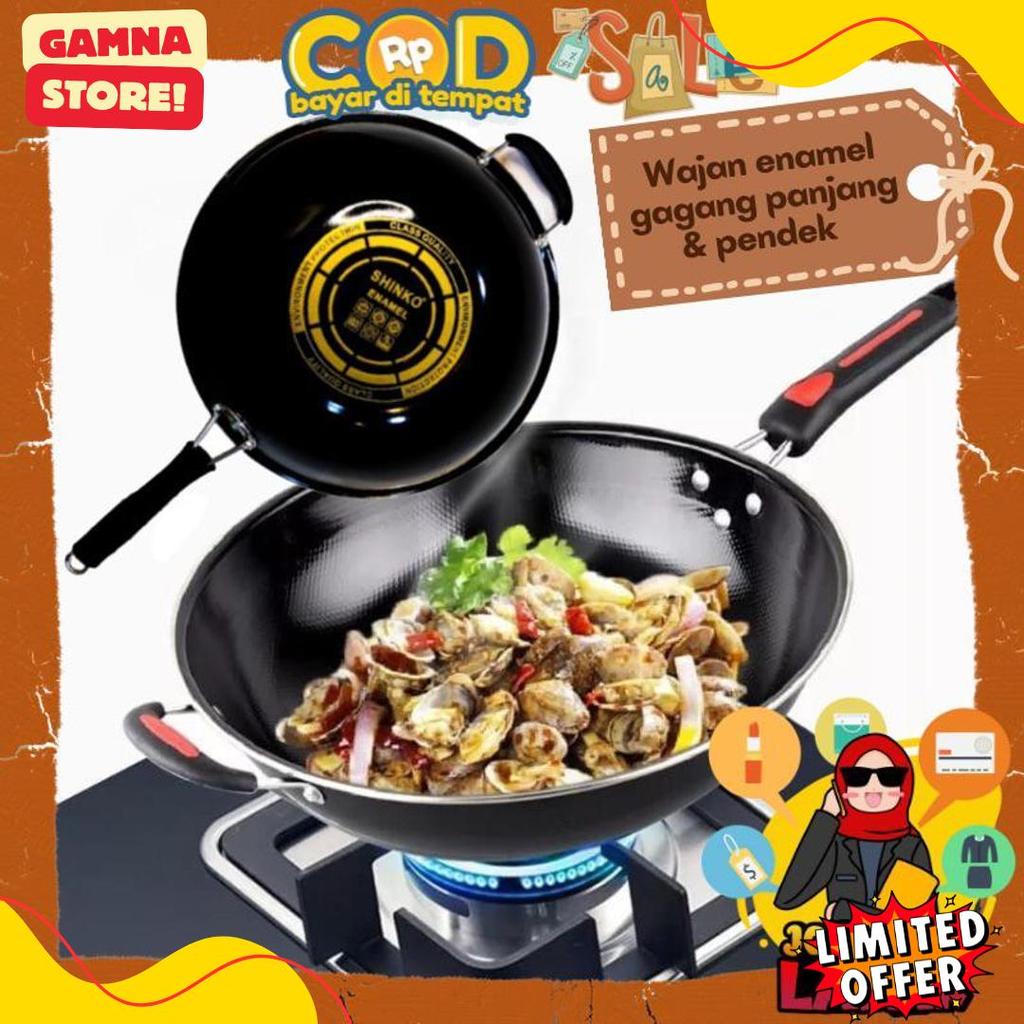 [Joeragan Lapak] Wajan Enamel Gagang Panjang & Kuping Anti Lengket Penggorengan Anti Goreng Fry Pan 