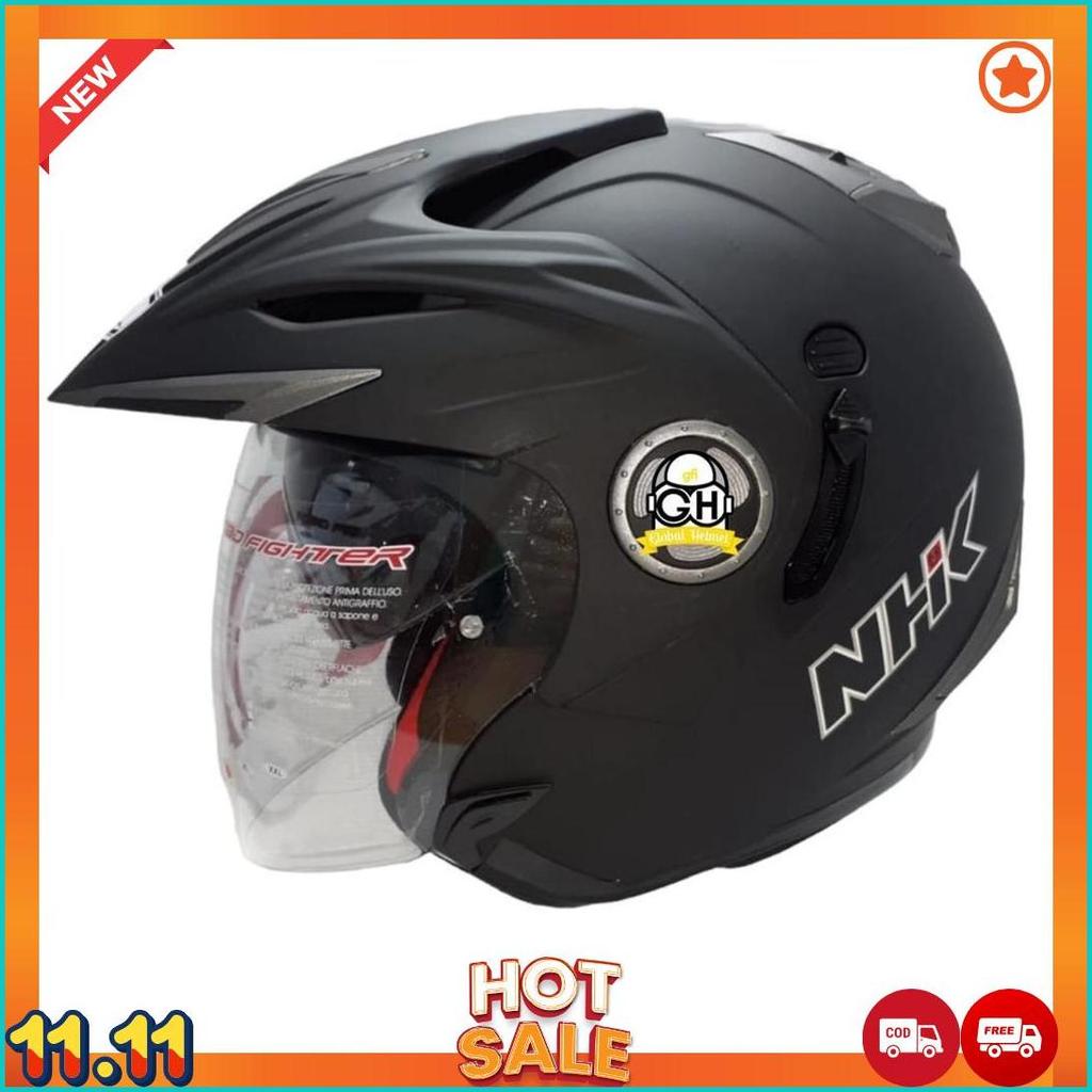 Helm Nhk Halfface Nhk Aviator Solid Hitam Doff Helm Nhk Helm Motor Nhk [H2]
