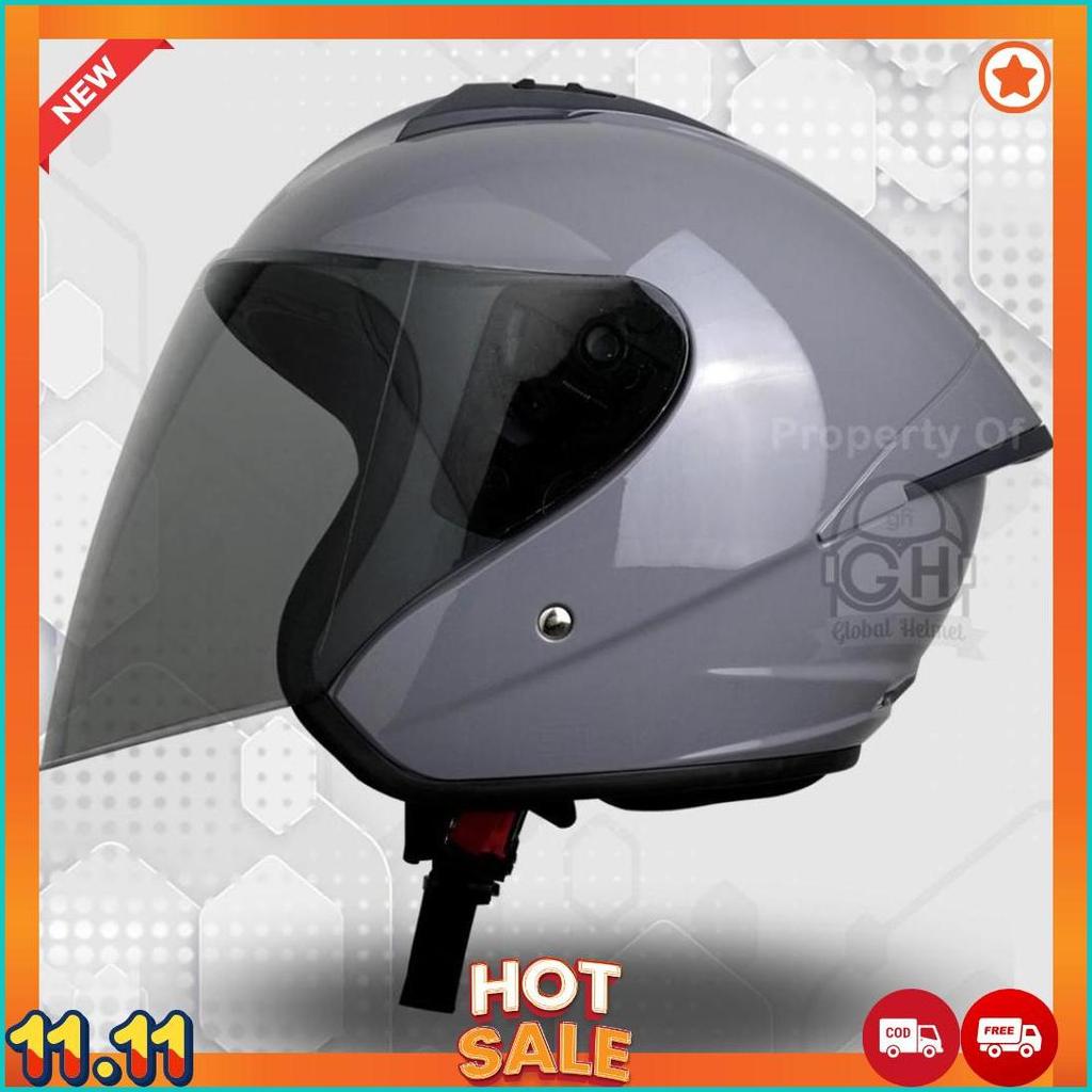 Helm Gm G1 Solid Dim Grey Glossy Half Face Single Visor Sni Ori [H2]