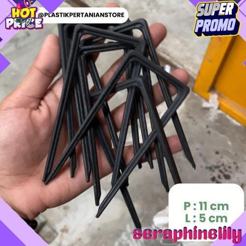 Tusuk Mulsa / Pasak Mulsa / Penjepit Plastik Hitam Perak Mulsa Pertanian Model U 1 kg Grosir