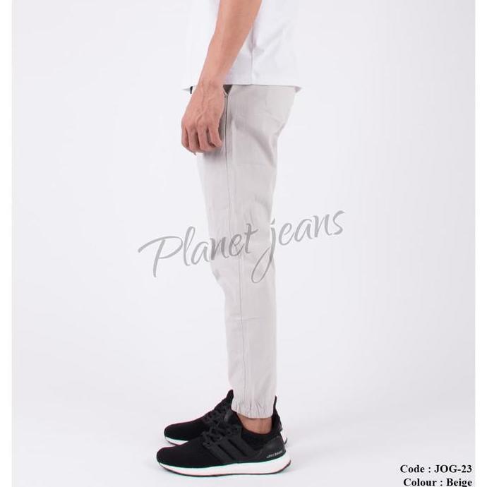 Celana Jogger Pants Jeans Cream bahan Chino / Joger Cowok JOG23- BEE