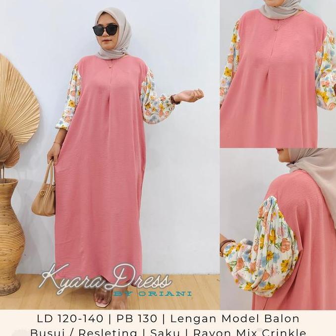Kyara Dress by Oriani Daster Gamis JUMBO Big Size LD 120 130 140 Crinkle Rayon Premium Gaun Wanita M