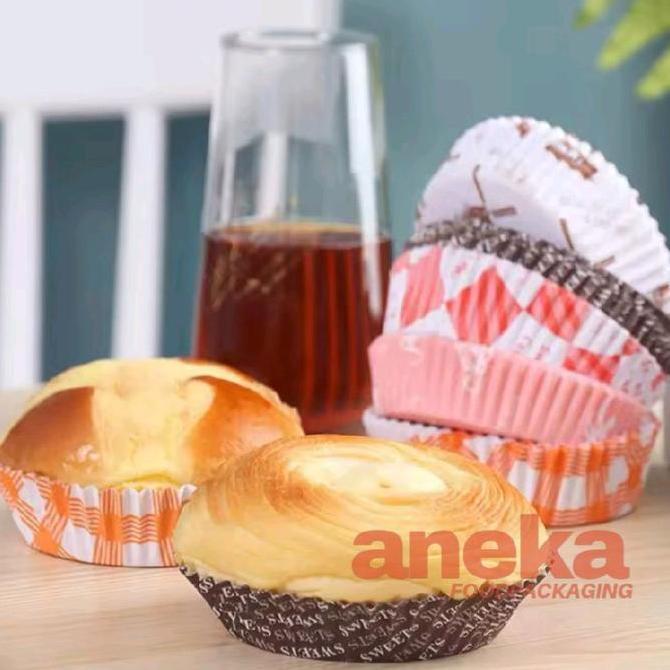 Cup roti laminasi 8cm bulat, kotak & oval/lonjong paper cup cake cases kertas tatakan kue  aneka mot